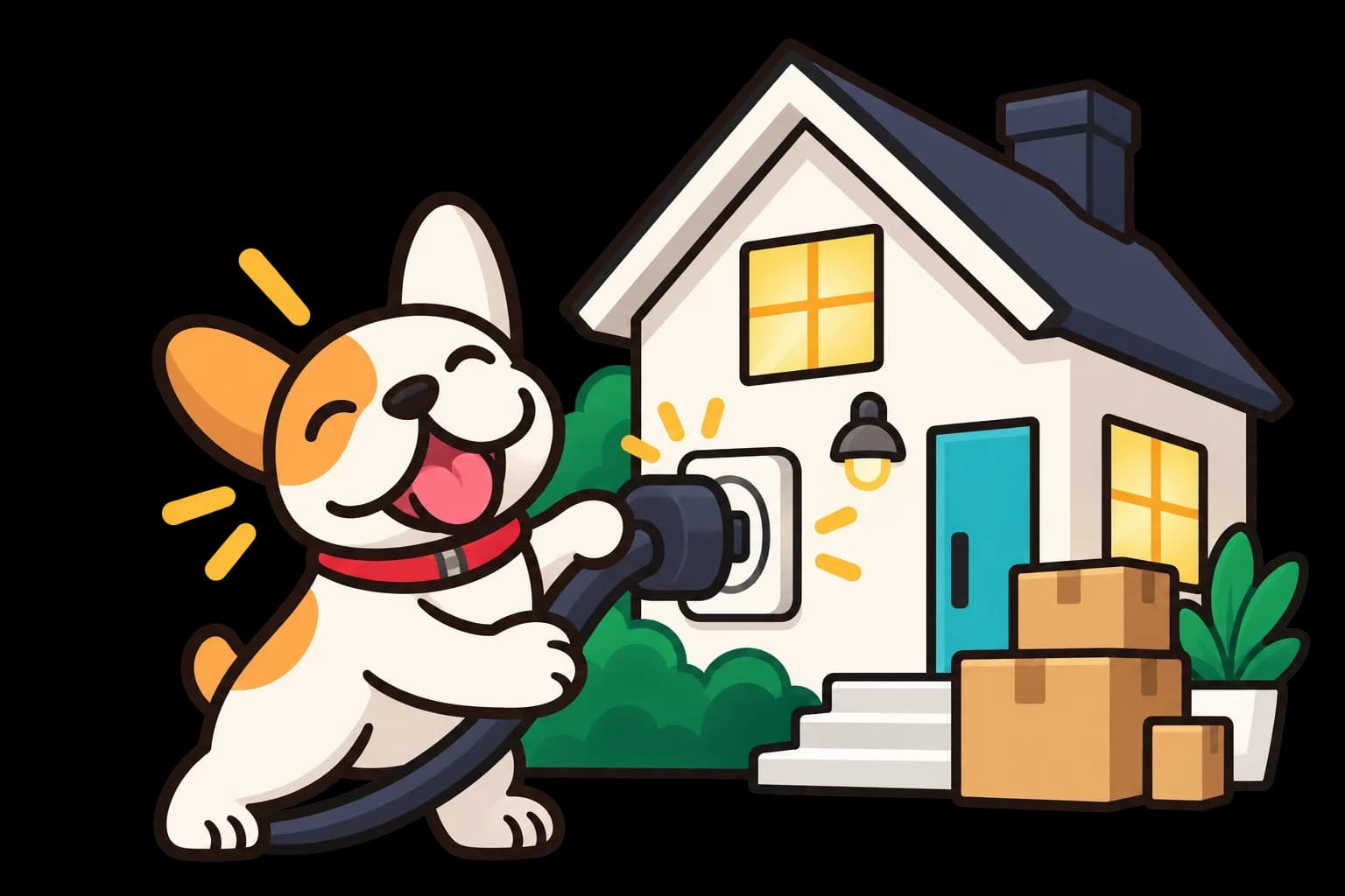 The Utility Buddies mascot plugging in a new home